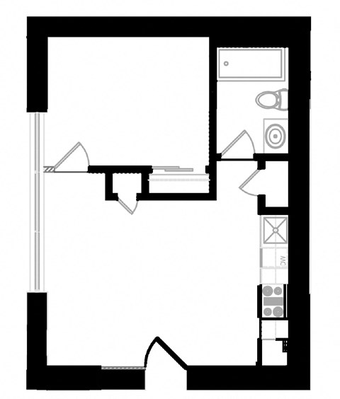 a floor plan of a small house with a bedroom and a living room